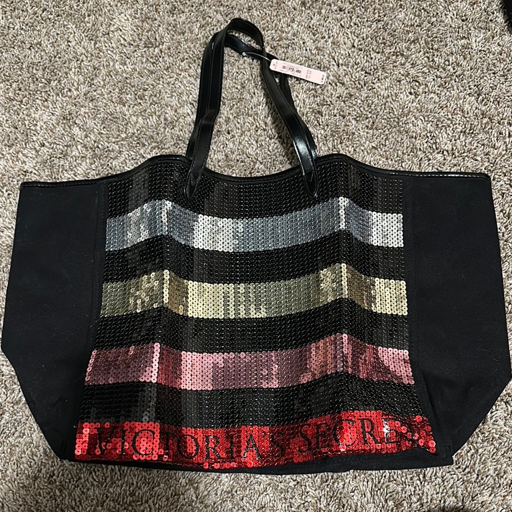 Victoria's Secret Black and Multicolor Sequin Tote Bag